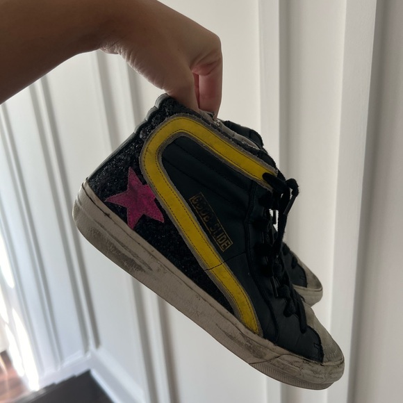 Golden Goose Slide High Top Sneakers Black and Yellow Glitter Pink Star Size 37 - Picture 5 of 7